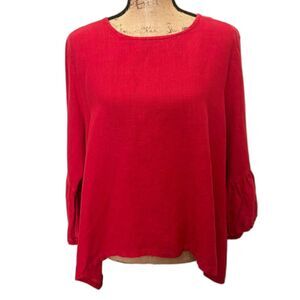 Bryn Walker Fran Top High Low Red 100% Linen Lagenlook Made‎ in USA Size Medium